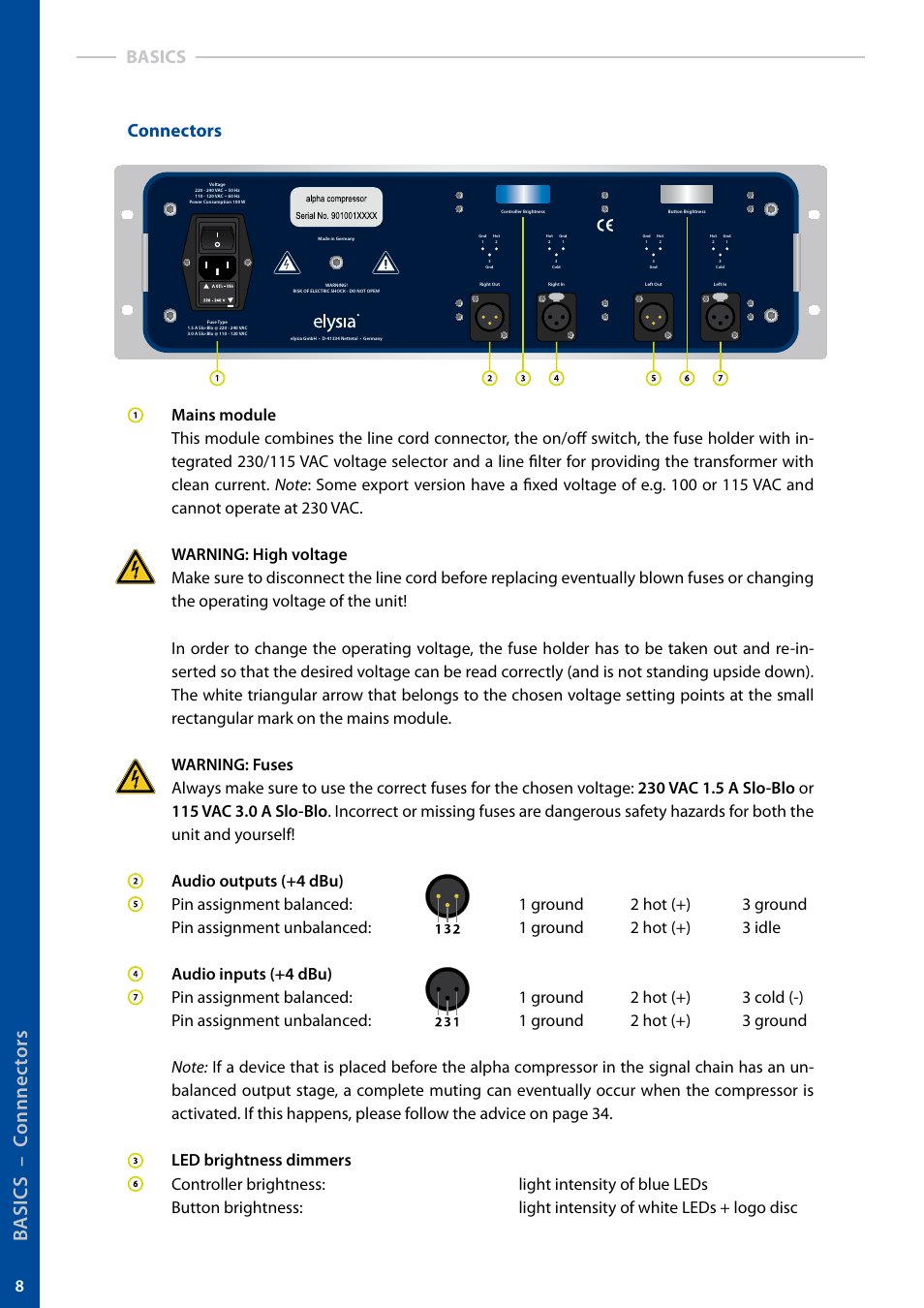 Ba si c s – c on nn ec to rs, Connectors, Basics | elysia alpha compressor User Manual | Page 8 / 39