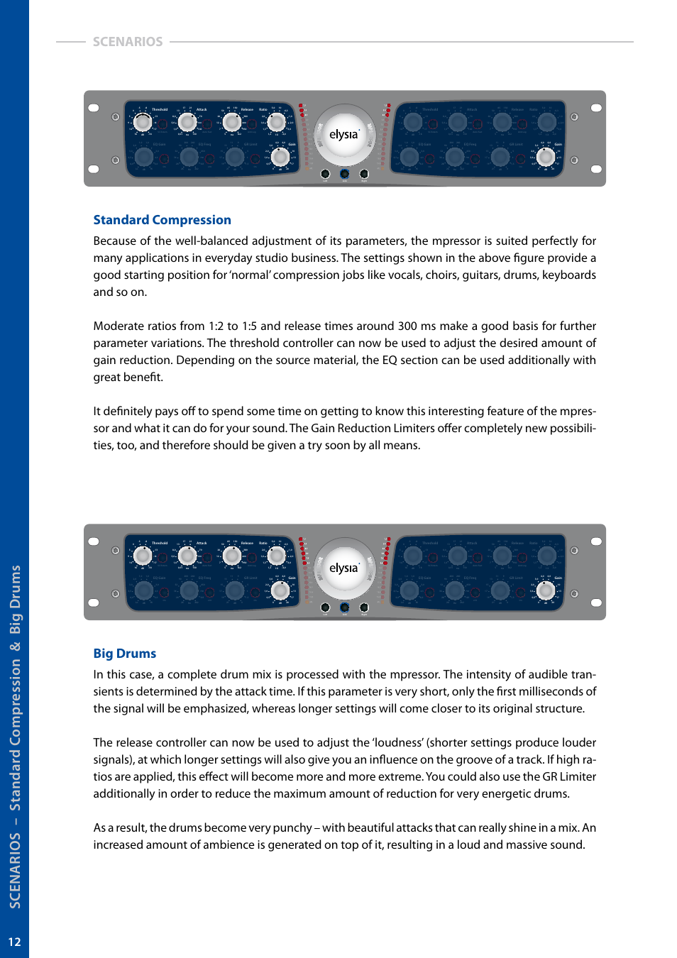 Standard compression, Big drums, Scenarios | elysia mpressor User Manual | Page 12 / 27
