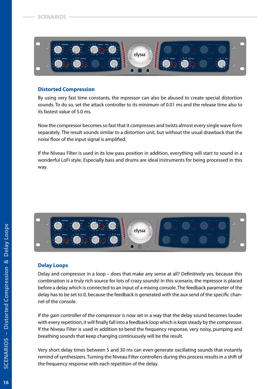 Distorted compression, Delay loops, Scenarios | elysia mpressor User Manual | Page 16 / 27