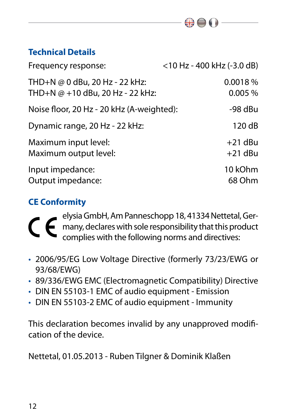 Technical details, Ce conformity | elysia xfilter 500 User Manual | Page 12 / 16