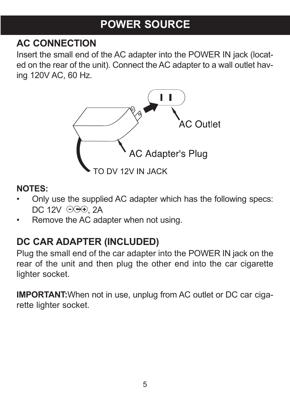 Power source | Emerson Radio FR10BK User Manual | Page 5 / 11