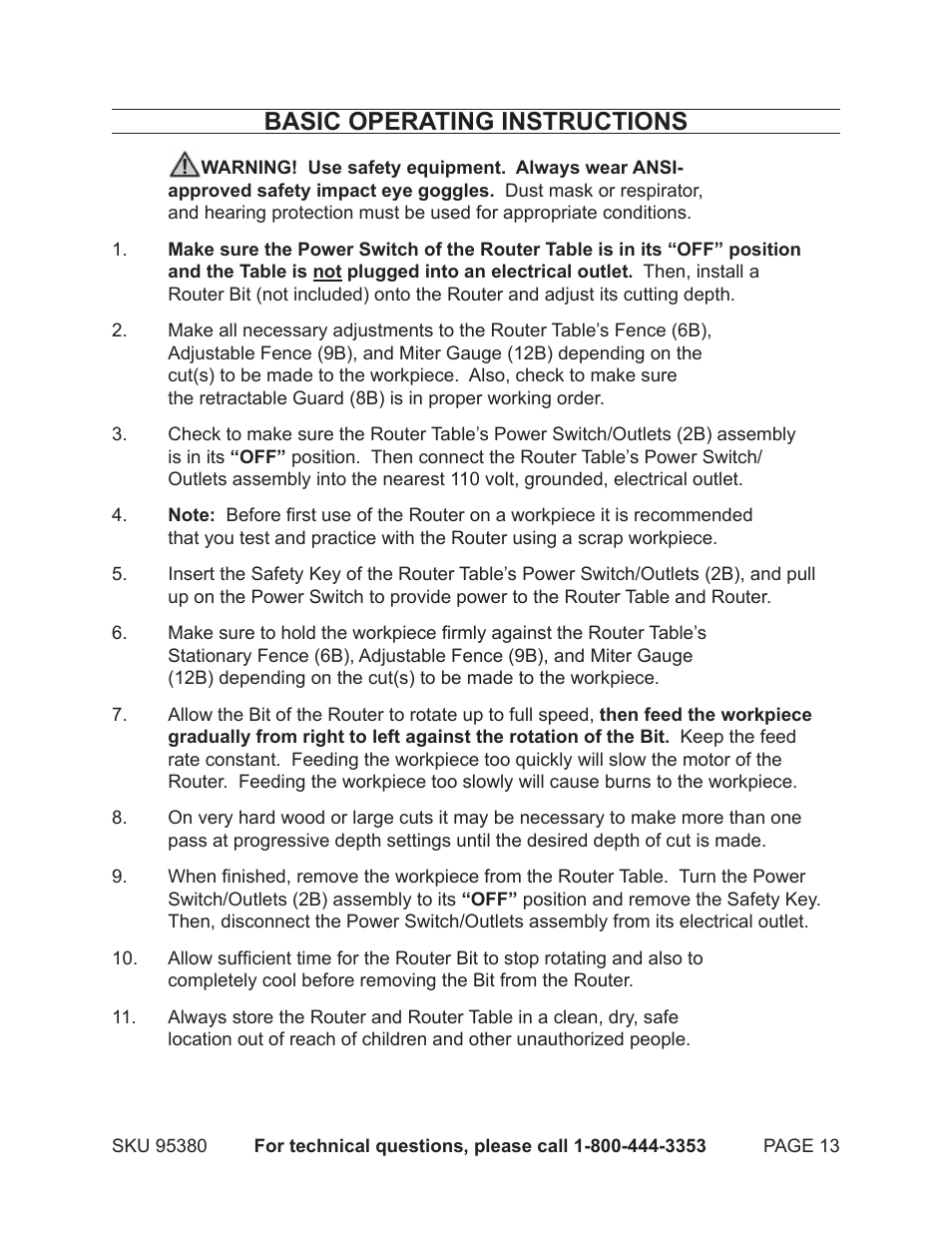 Basic operating instructions | Chicago Electric ROUTER TABLE WITH ROUTER 95380 User Manual | Page 13 / 18