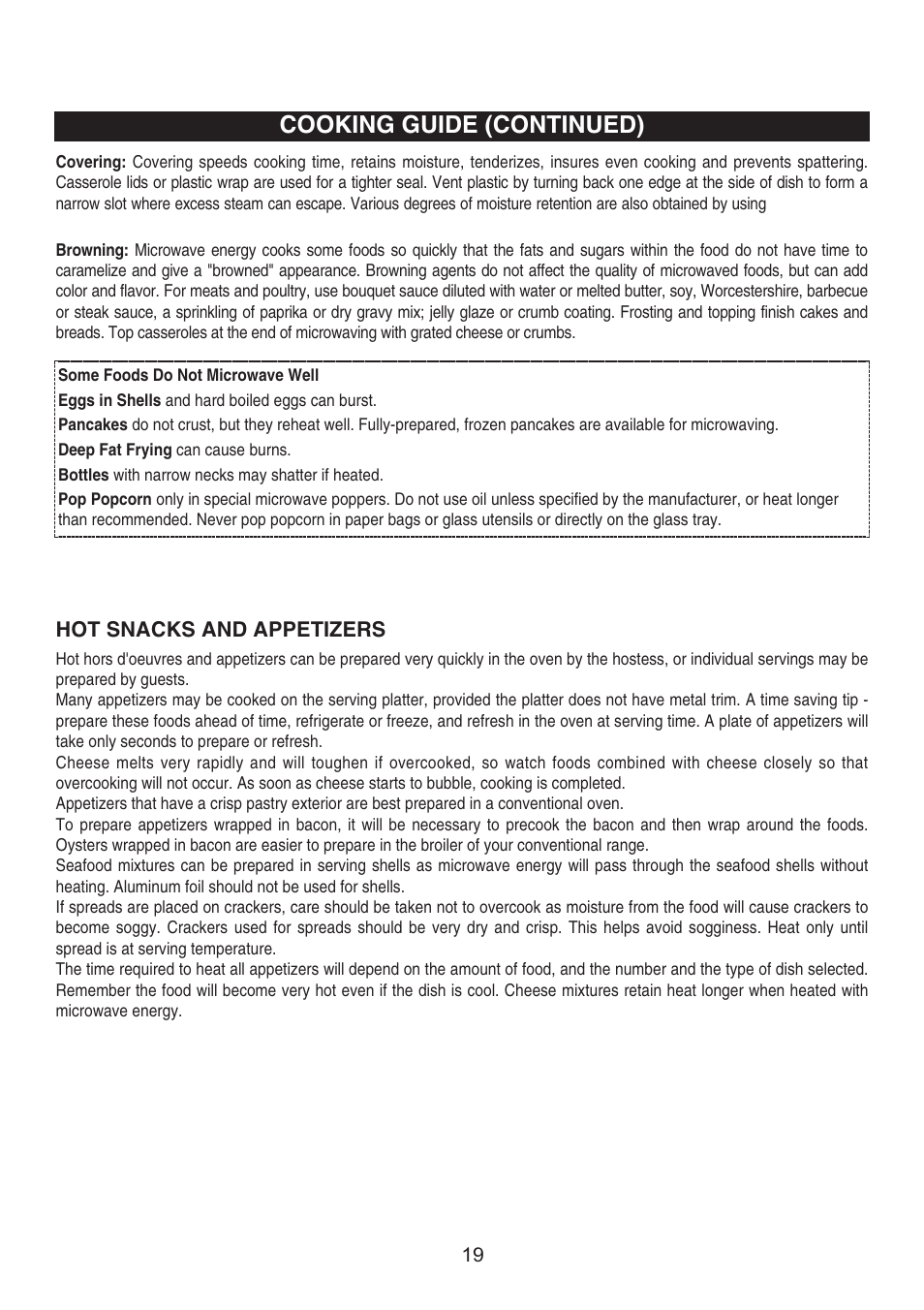 Cooking guide (continued) | Emerson Radio MW8999RD User Manual | Page 20 / 31