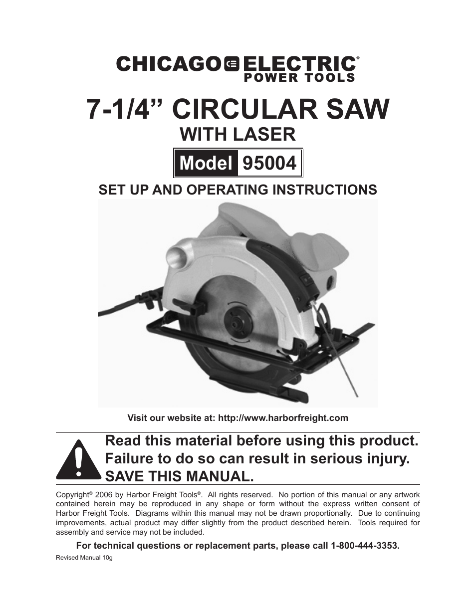 Chicago Electric Circular Saw with Laser 95004 User Manual | 18 pages