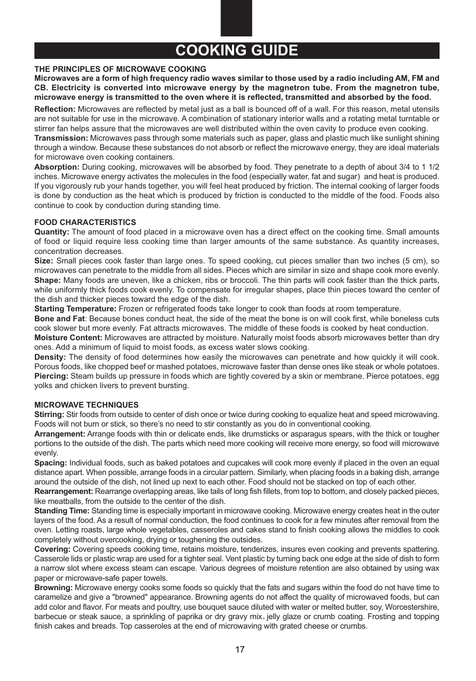 Cooking guide | Emerson Radio MW1107B User Manual | Page 18 / 28