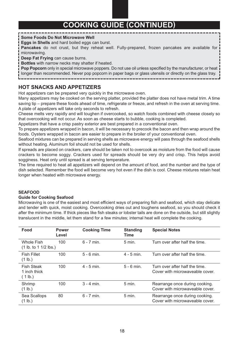 Cooking guide (continued) | Emerson Radio MW1107B User Manual | Page 19 / 28