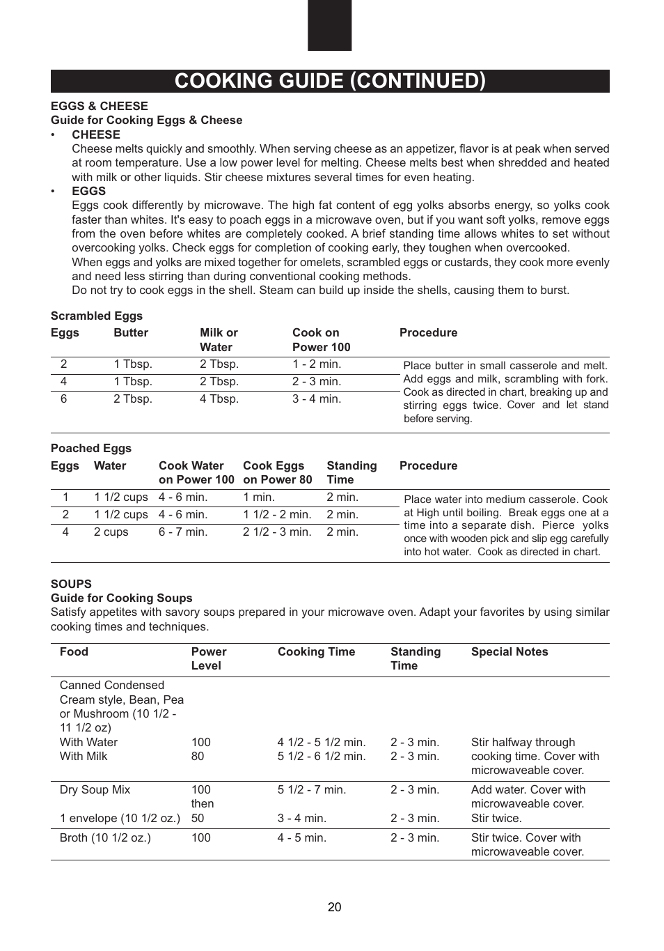 Cooking guide (continued) | Emerson Radio MW1107B User Manual | Page 21 / 28