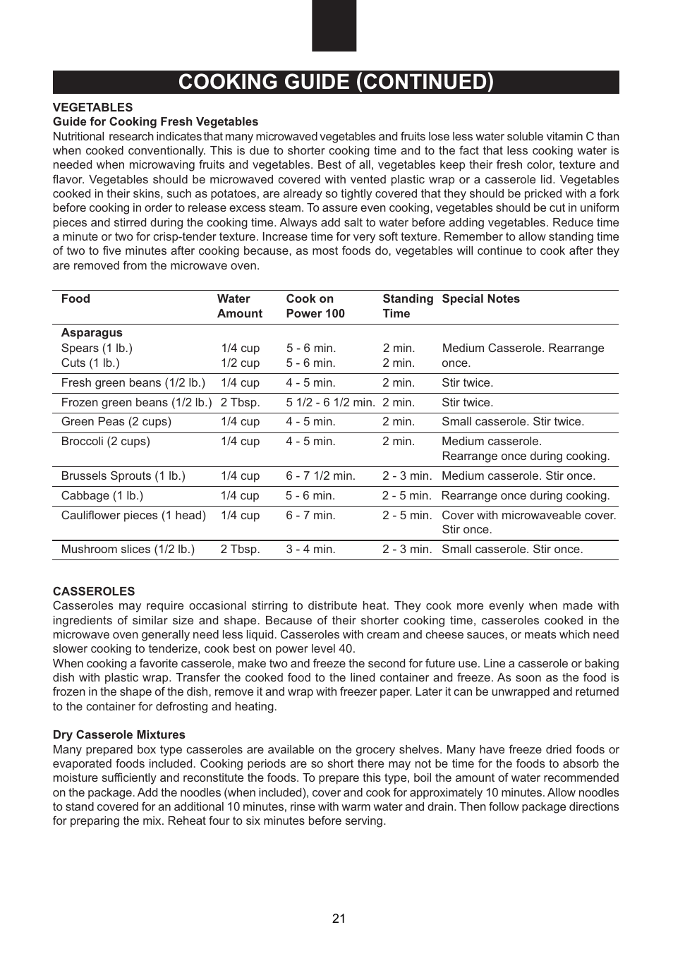 Cooking guide (continued) | Emerson Radio MW1107B User Manual | Page 22 / 28