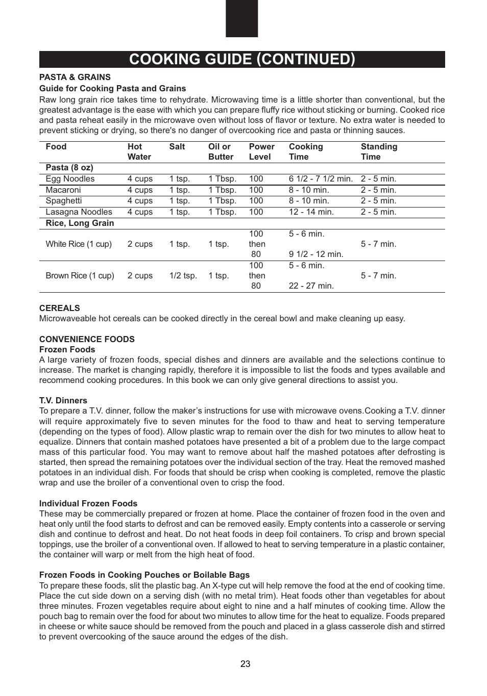 Cooking guide (continued) | Emerson Radio MW1107B User Manual | Page 24 / 28