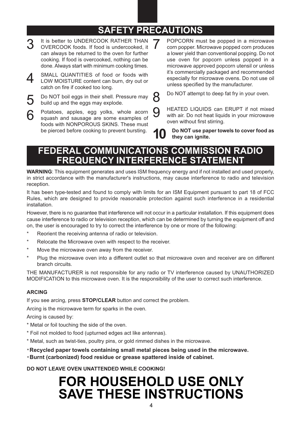 For household use only save these instructions | Emerson Radio MW1107B User Manual | Page 5 / 28