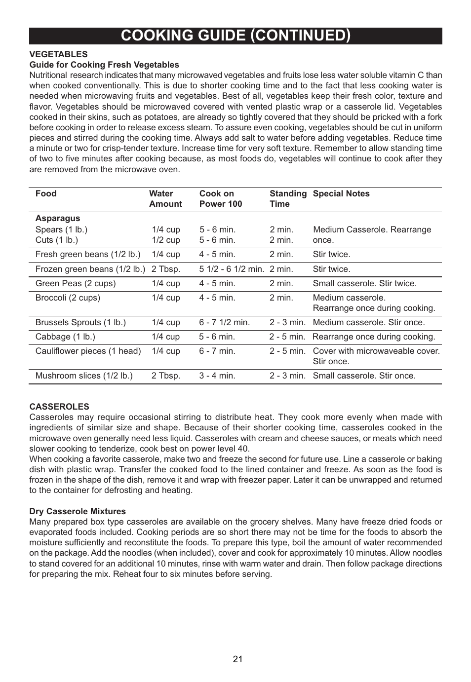 Cooking guide (continued) | Emerson Radio MW1188W User Manual | Page 22 / 28