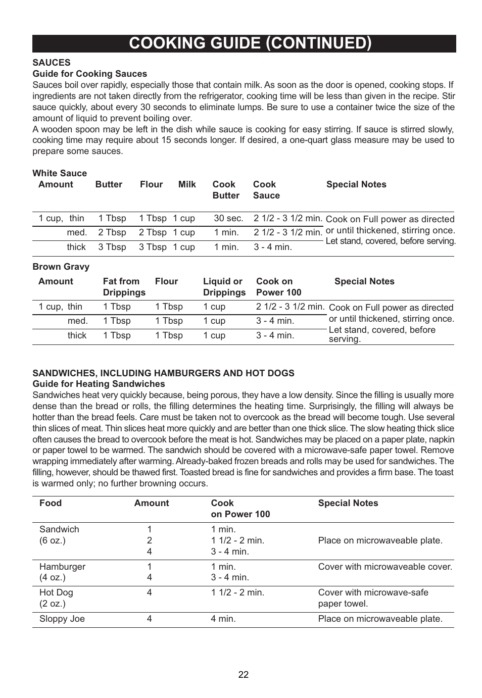 Cooking guide (continued) | Emerson Radio MW1188W User Manual | Page 23 / 28