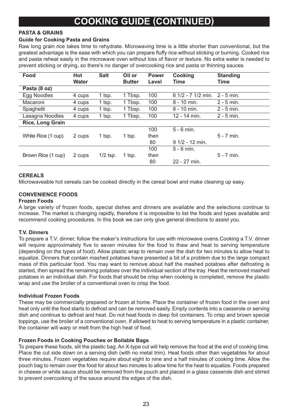 Cooking guide (continued) | Emerson Radio MW1188W User Manual | Page 24 / 28