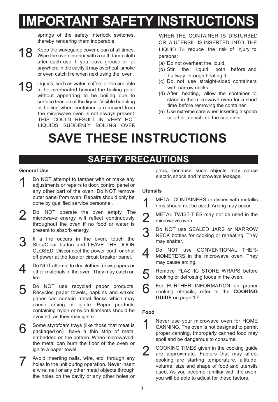 Important safety instructions, Save these instructions, Safety precautions | Emerson Radio MW1188W User Manual | Page 4 / 28