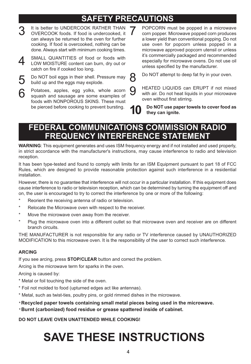 Save these instructions | Emerson Radio MW1188W User Manual | Page 5 / 28