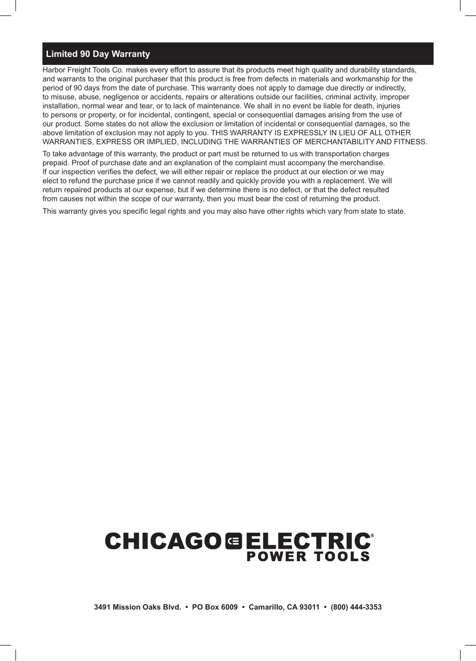 Chicago Electric Power Tools / 1" Variable Speed SDS Rotary Hammer 69276 User Manual | Page 16 / 16
