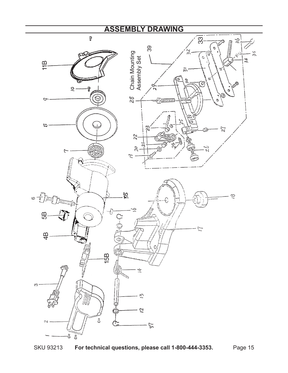 Assembly drawing | Harbor Freight Tools 93213 User Manual | Page 15 / 16