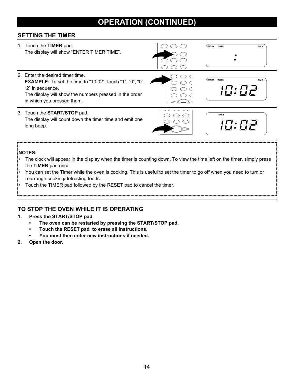 Operation (continued), Setting the timer | Emerson Radio MW8780SS User Manual | Page 14 / 28