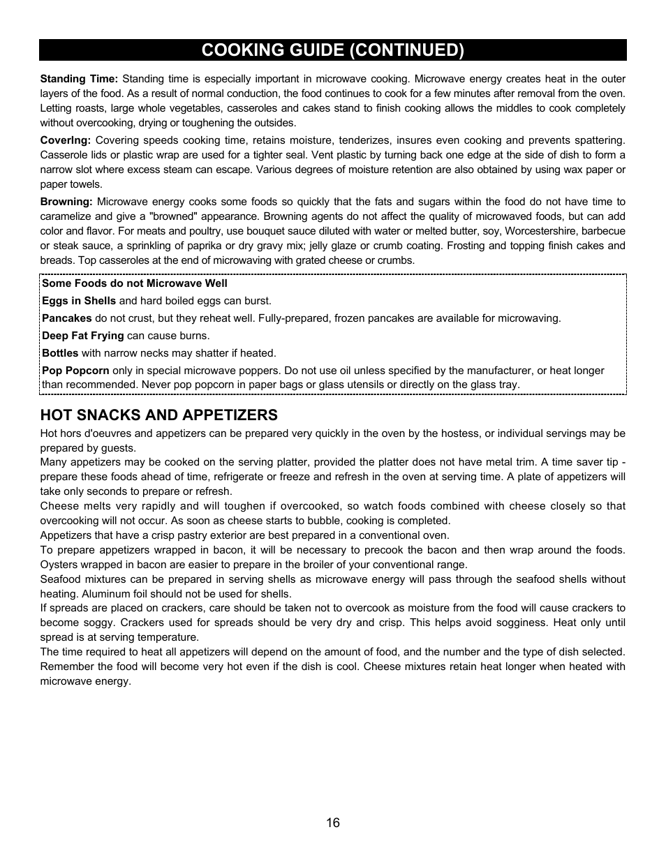 Cooking guide (continued) | Emerson Radio MW8780SS User Manual | Page 16 / 28