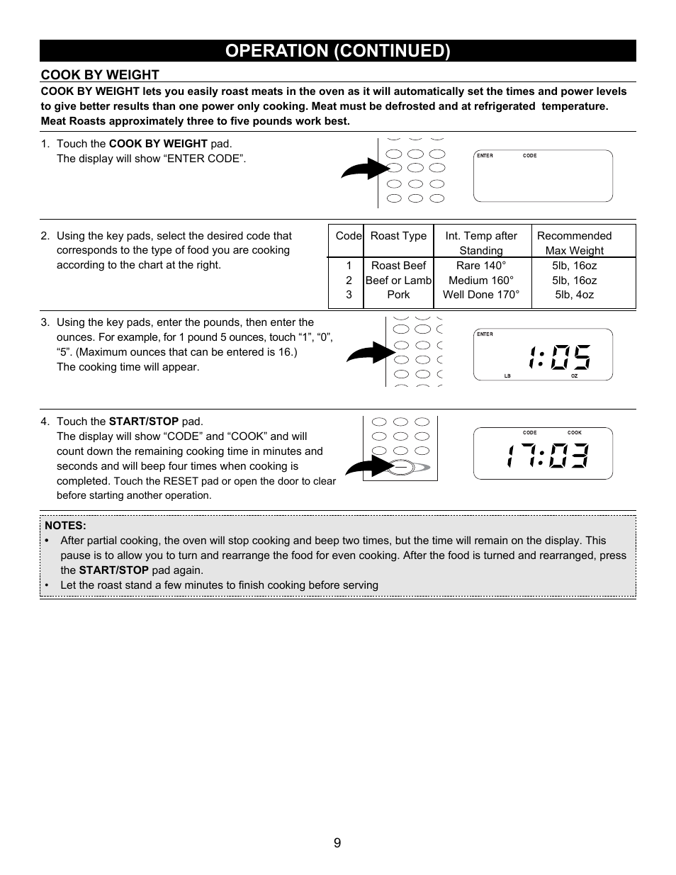 Operation (continued), Cook by weight | Emerson Radio MW8780SS User Manual | Page 9 / 28