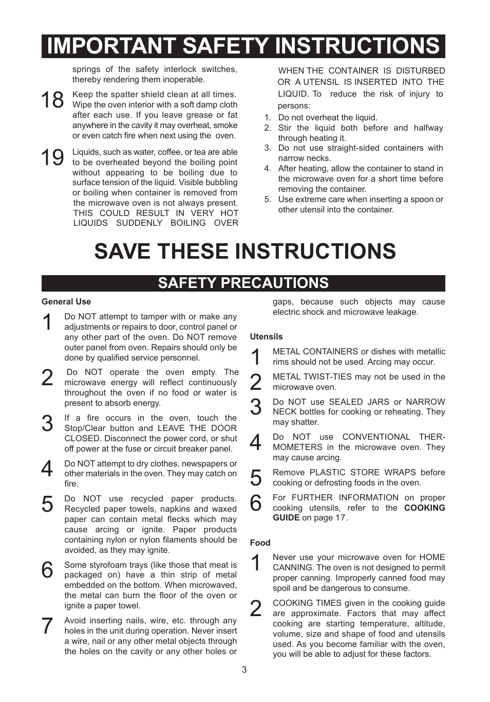 Important safety instructions, Save these instructions, Safety precautions | Emerson Radio MW8785SS User Manual | Page 4 / 28