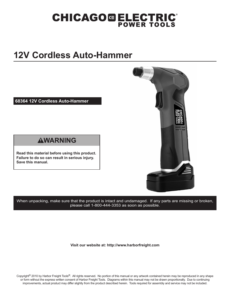 Chicago Electric 12V Cordless Auto-Hammer 68364 User Manual | 12 pages