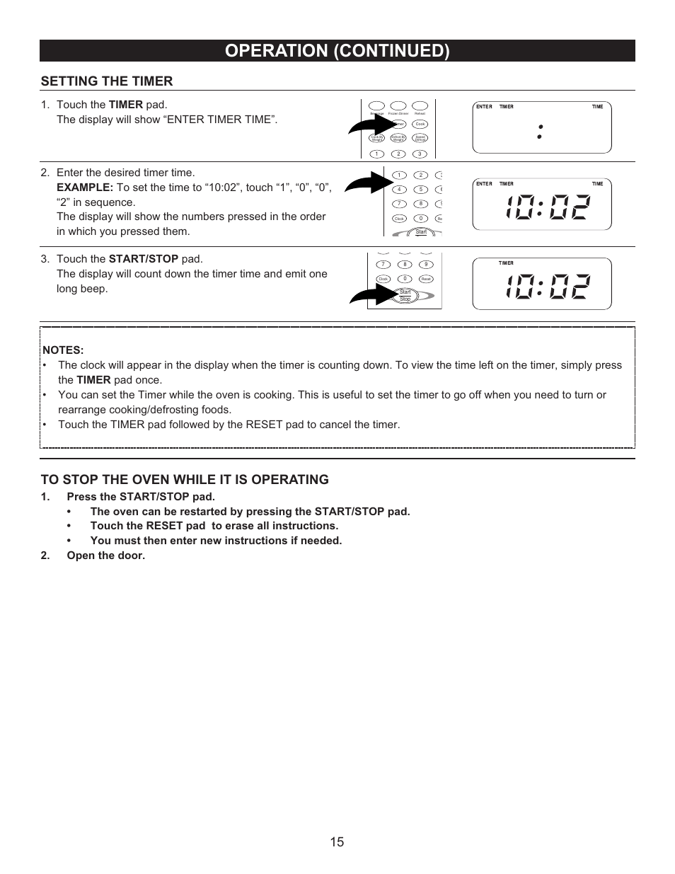 Operation (continued), Setting the timer | Emerson Radio MW9090SS User Manual | Page 15 / 29