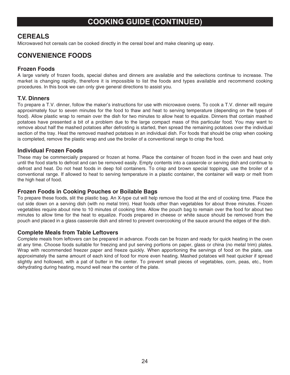 Cooking guide (continued) | Emerson Radio MW9090SS User Manual | Page 24 / 29