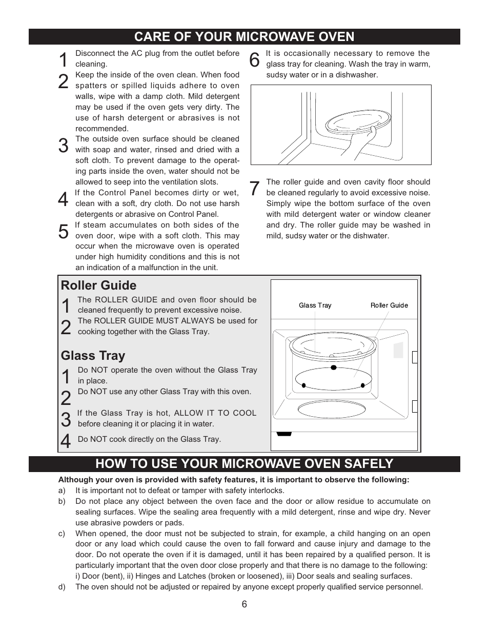 Roller guide, Glass tray | Emerson Radio MW9090SS User Manual | Page 6 / 29