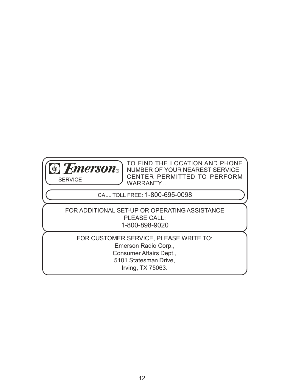 Emerson Radio TOR35 User Manual | Page 12 / 14