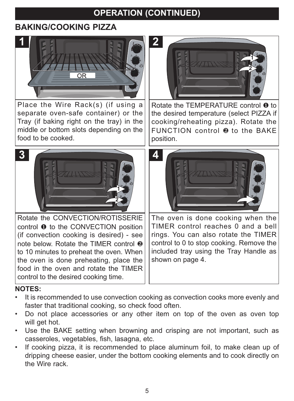 Operation (continued), Baking/cooking pizza | Emerson Radio TOR35 User Manual | Page 5 / 14