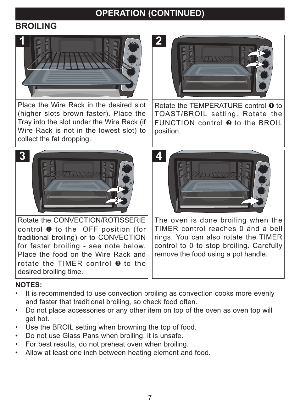 Operation (continued), Broiling | Emerson Radio TOR35 User Manual | Page 7 / 14