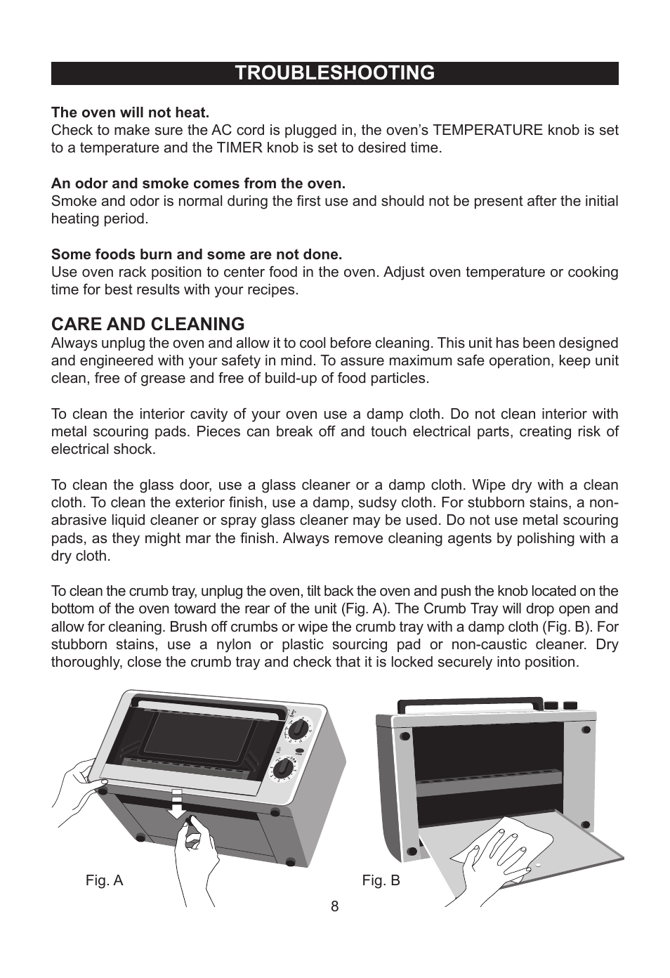 Troubleshooting, Care and cleaning | Emerson Radio TOR49 User Manual | Page 9 / 12