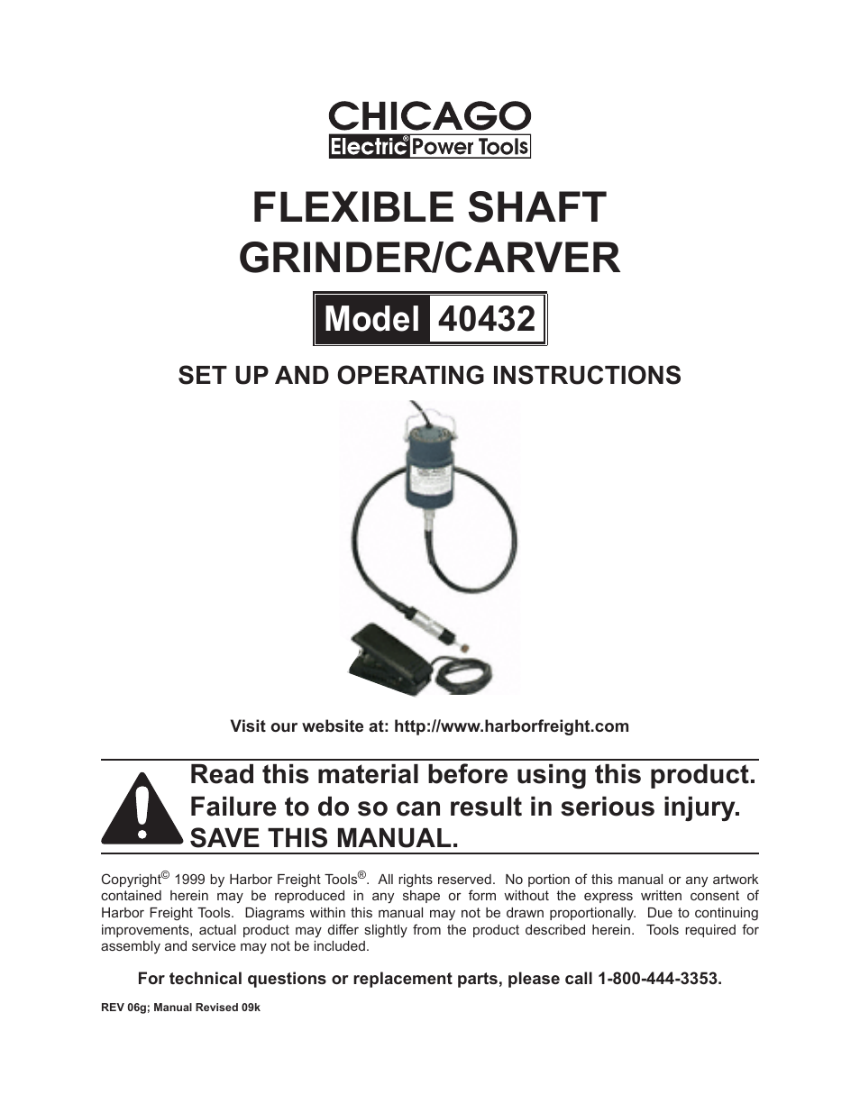 Chicago Electric Flexible Shaft Grinder/Carver 40432 User Manual | 12 pages