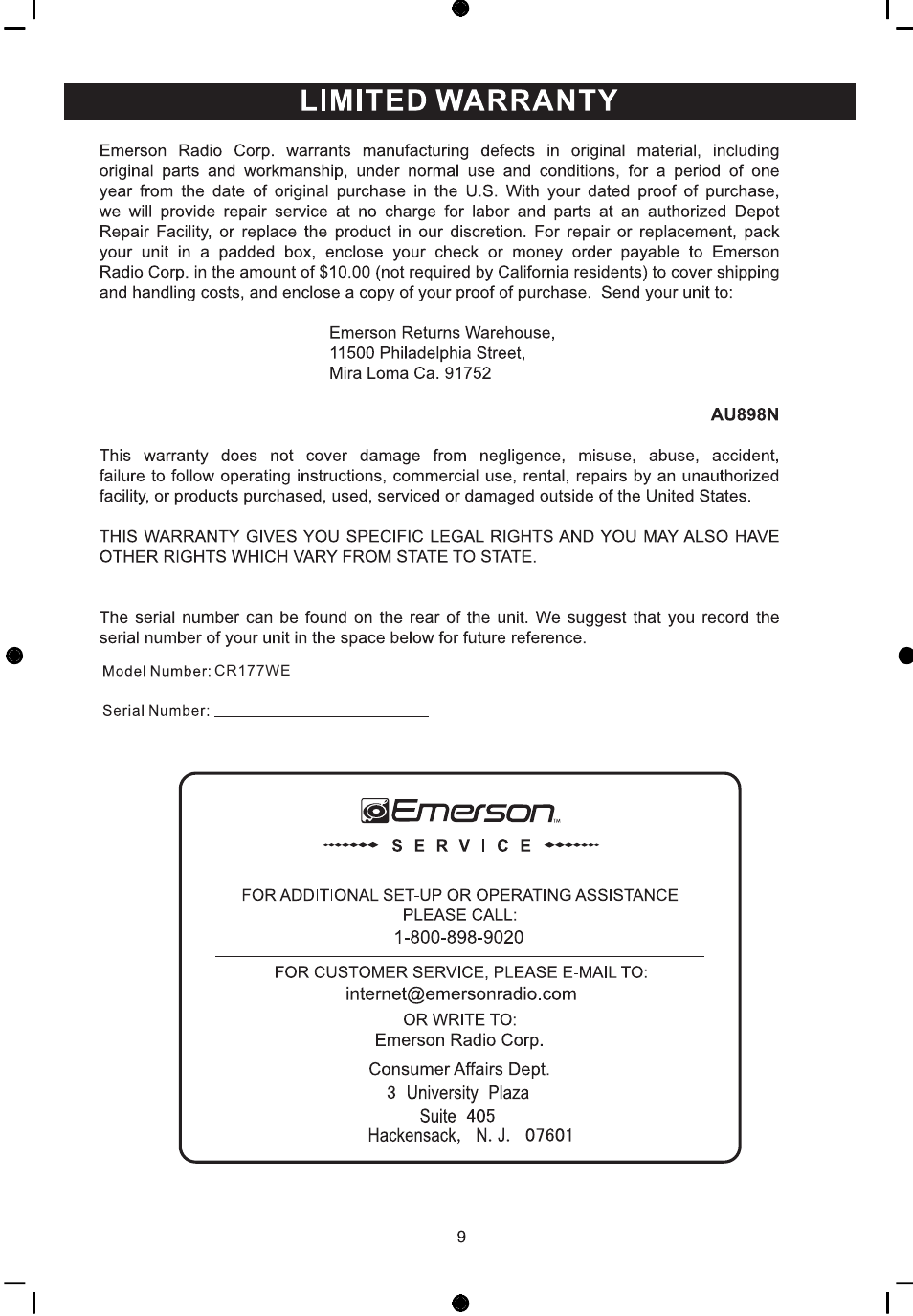 Emerson Radio CR177WE User Manual | Page 11 / 12