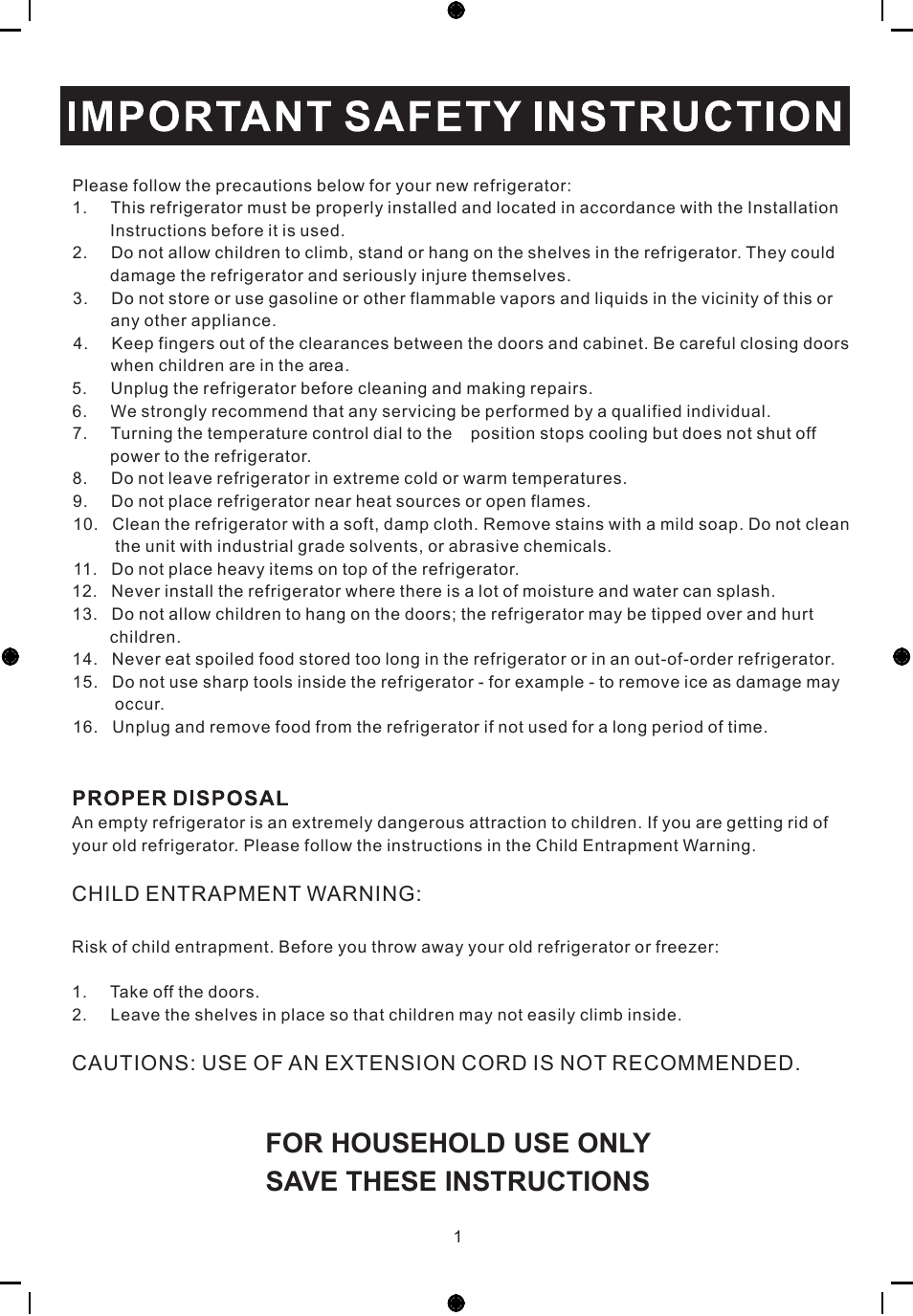 For household use only save these instructions | Emerson Radio CR177WE User Manual | Page 3 / 12