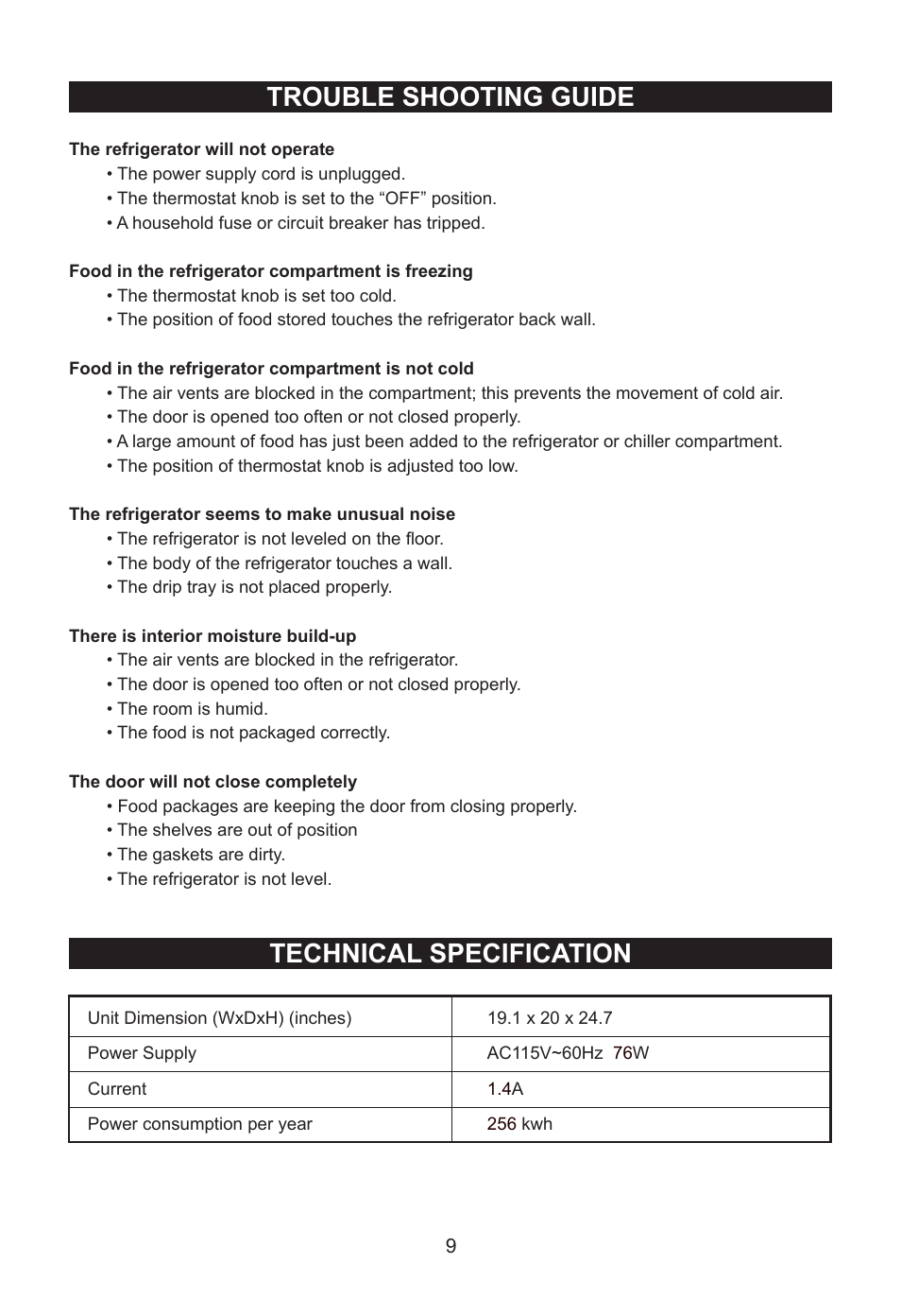 Trouble shooting guide technical specification | Emerson Radio CR276BE User Manual | Page 10 / 12