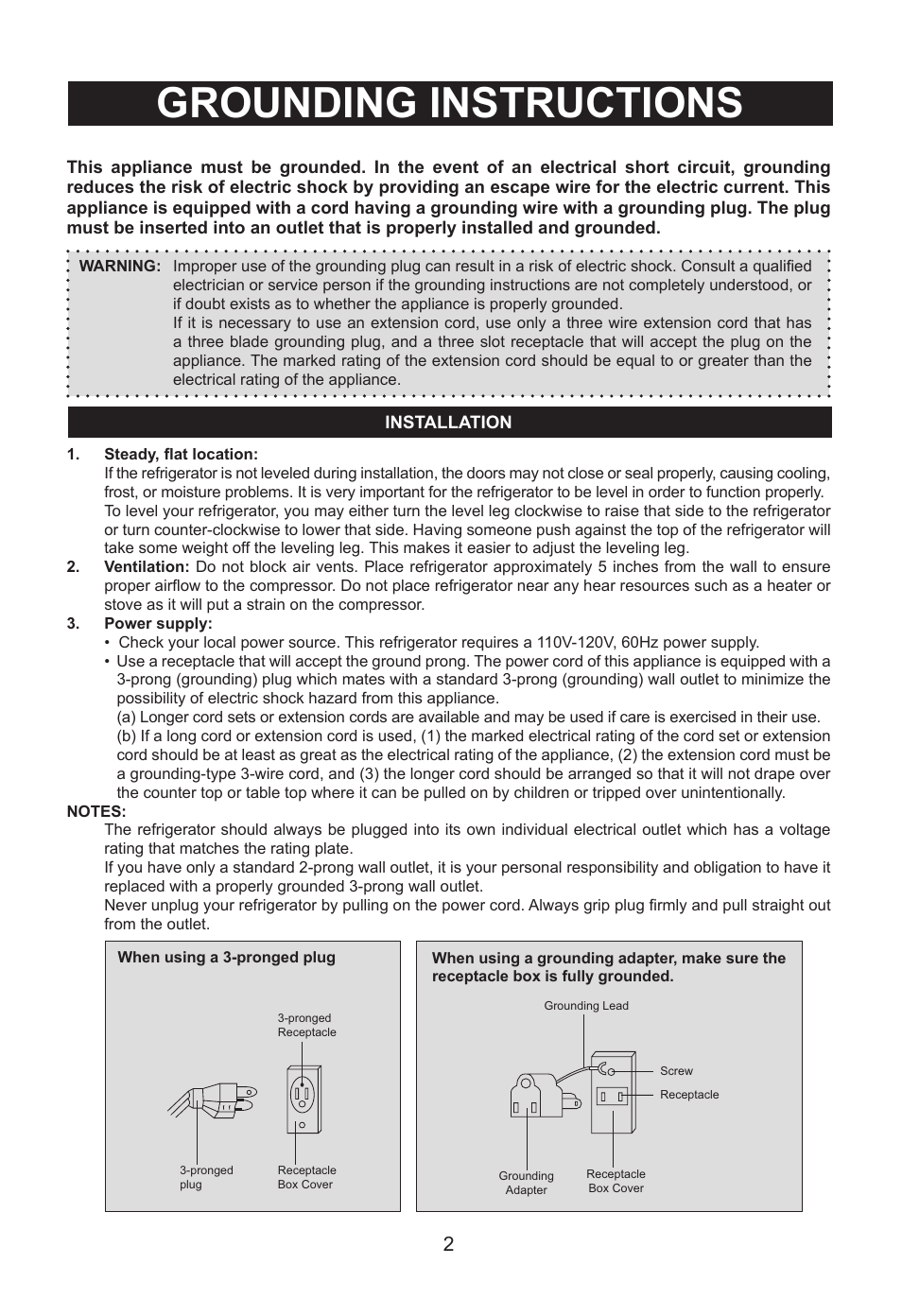 Grounding instructions | Emerson Radio CR276BE User Manual | Page 3 / 12