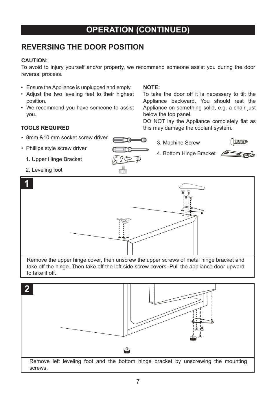 Operation (continued), Reversing the door position | Emerson Radio CR276BE User Manual | Page 8 / 12