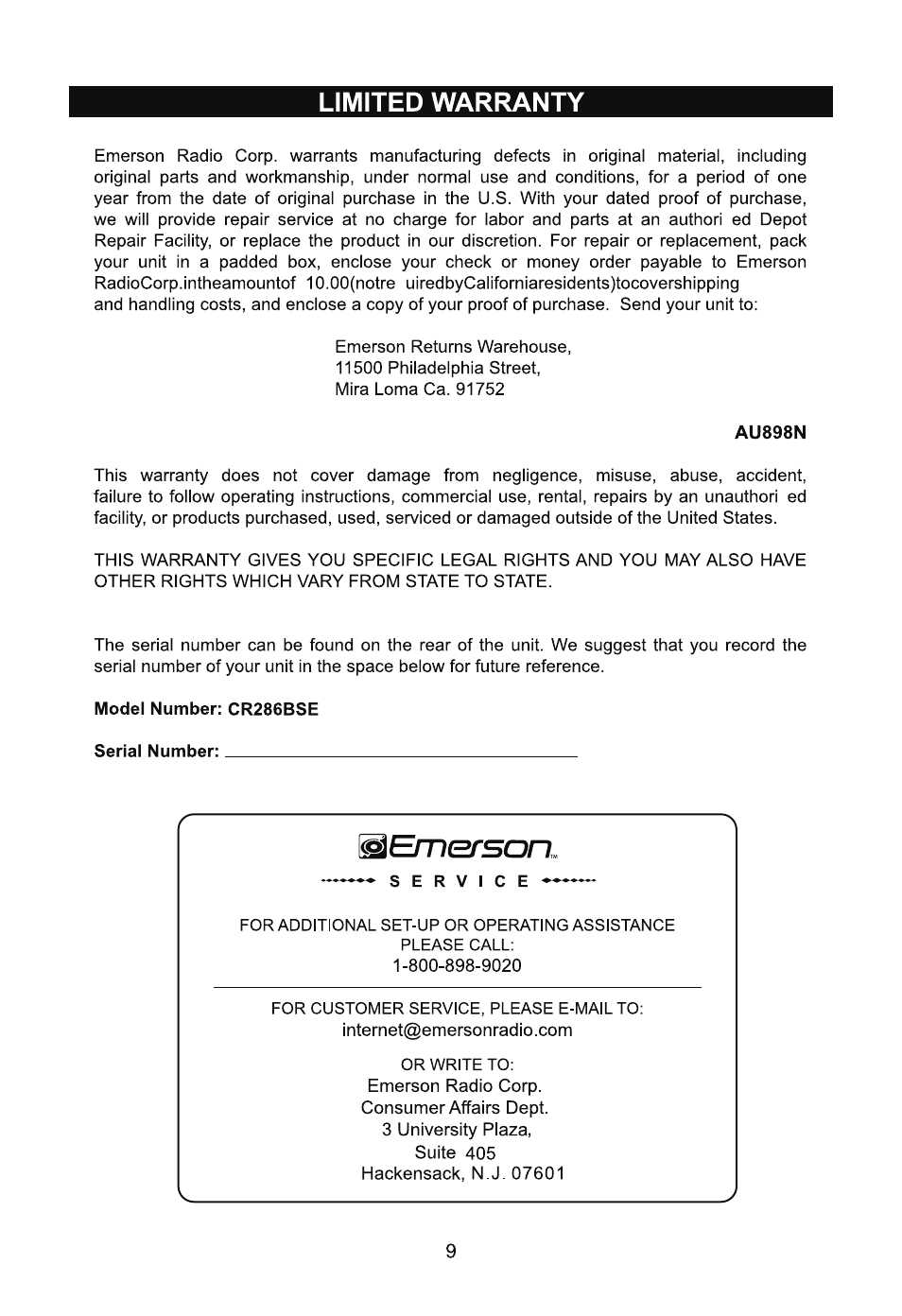 Emerson Radio CR286BSE User Manual | Page 11 / 12