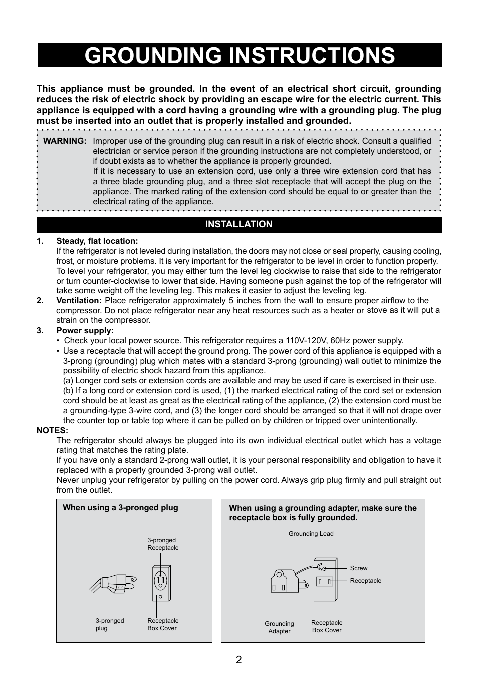 Grounding instructions | Emerson Radio CR286BSE User Manual | Page 4 / 12