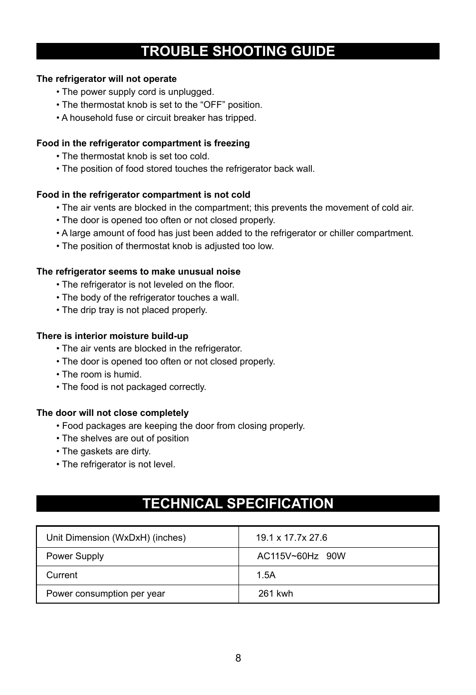 Trouble shooting guide technical specification | Emerson Radio CR289E User Manual | Page 10 / 12