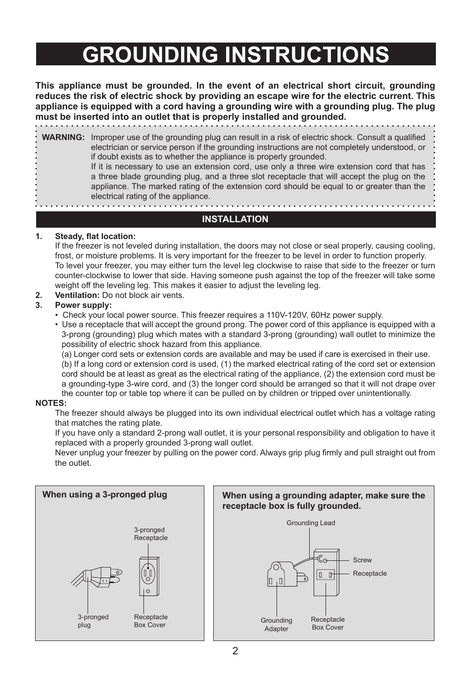 Grounding instructions, For household use only save these instructions | Emerson Radio CF353 User Manual | Page 3 / 12