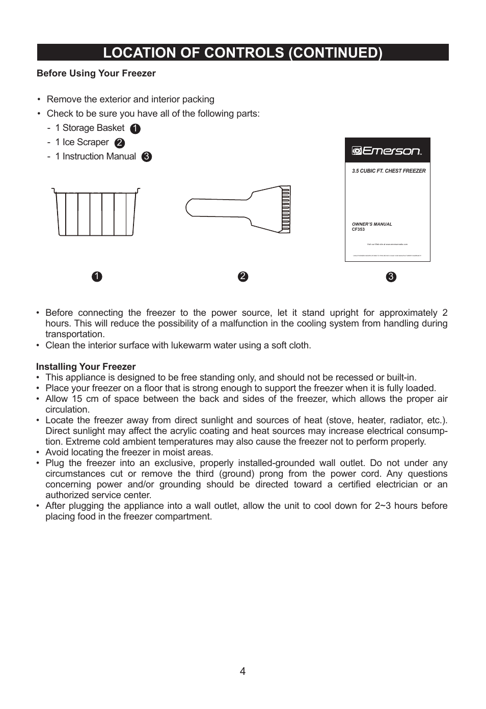 Location of controls (continued) | Emerson Radio CF353 User Manual | Page 5 / 12