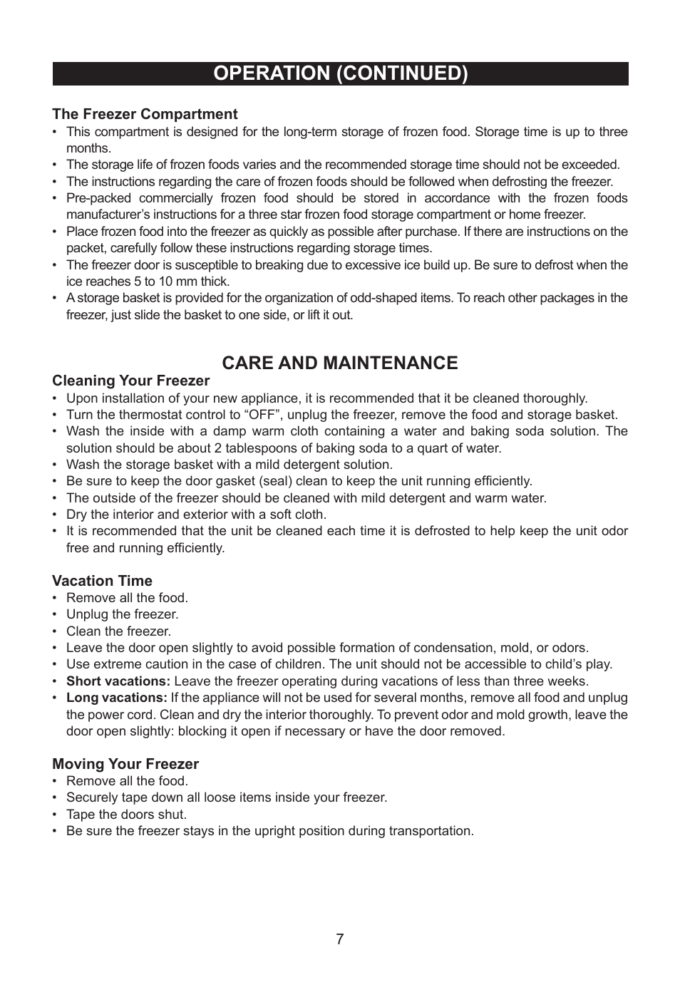 Operation (continued), Care and maintenance | Emerson Radio CF353 User Manual | Page 8 / 12