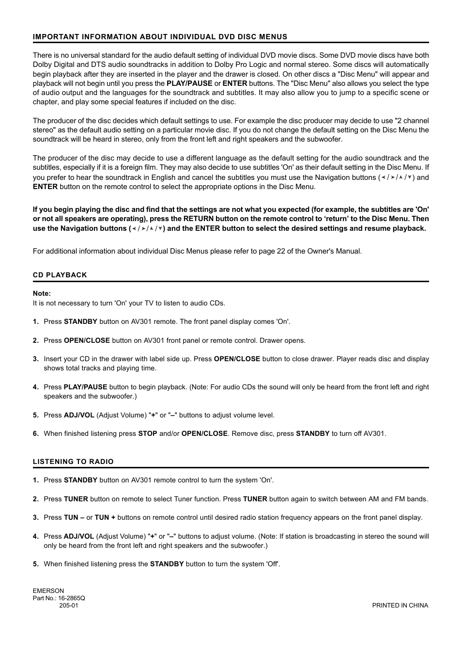 Emerson Radio AV301 Quick Start User Manual | Page 4 / 4