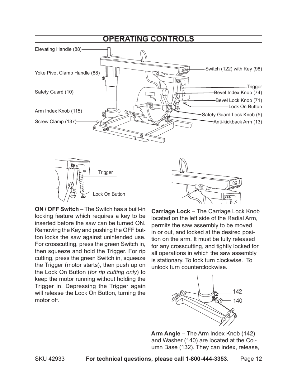 Operating controls | Chicago Electric 42933 User Manual | Page 12 / 24