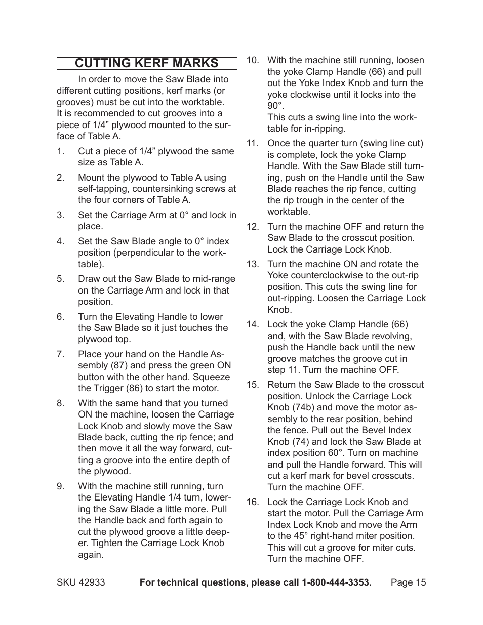 Cutting kerf marks | Chicago Electric 42933 User Manual | Page 15 / 24