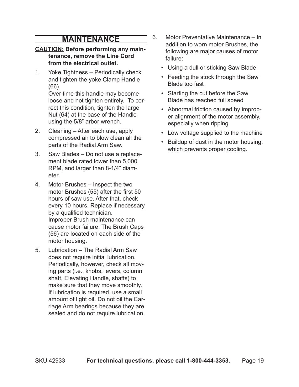 Maintenance | Chicago Electric 42933 User Manual | Page 19 / 24