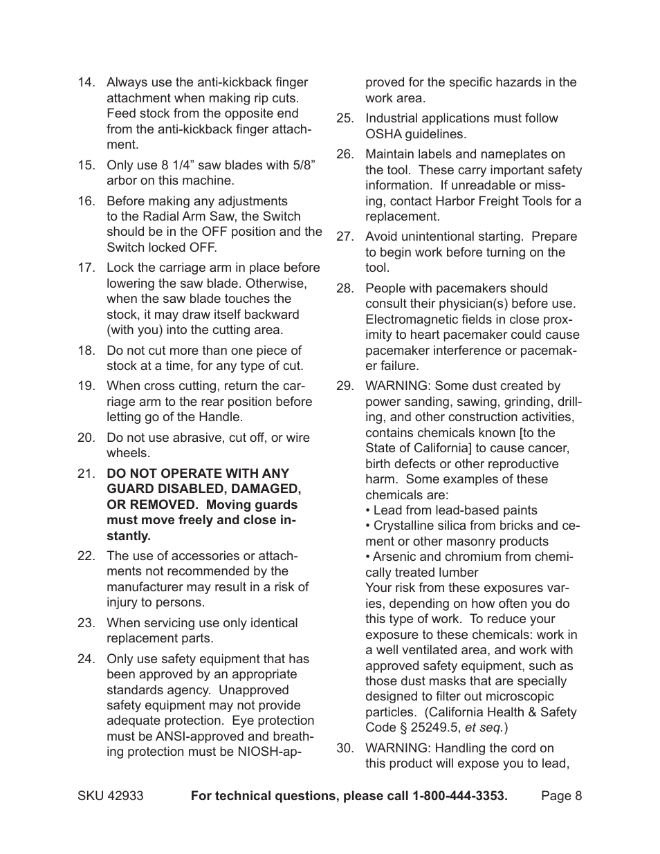 Chicago Electric 42933 User Manual | Page 8 / 24